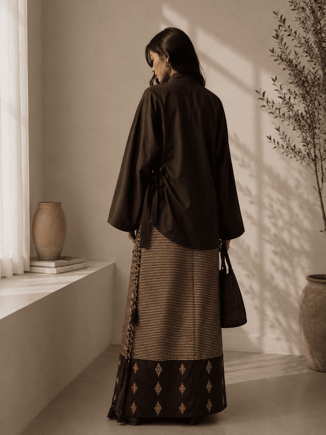 Silhouette Hanada de dos dans des tonalités brunes
